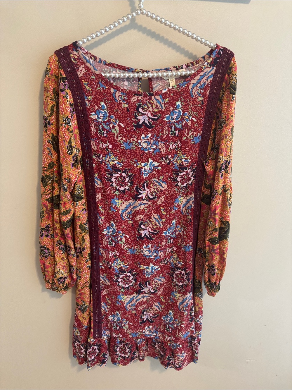 Matilda Jane Lovely Menagerie Dress Medium M Burgundy Floral Boho Rayon Shift